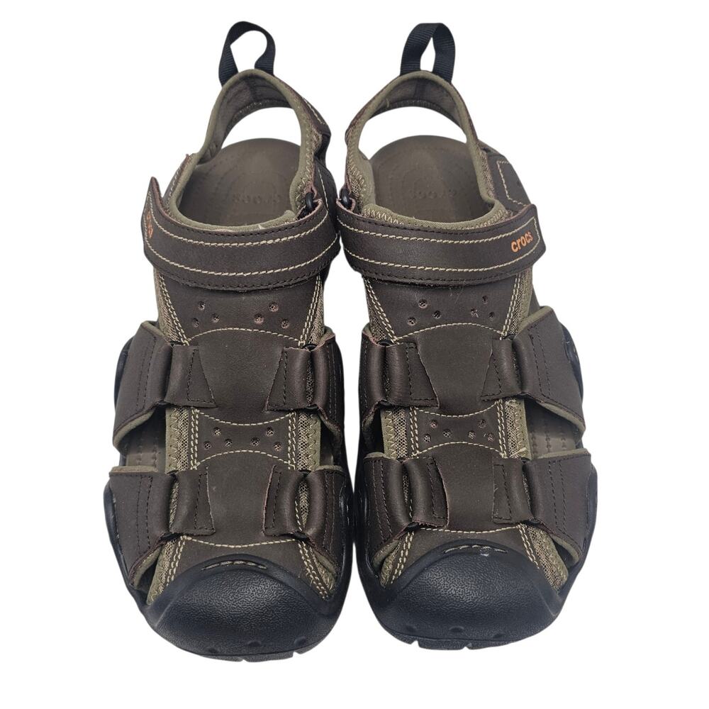 Crocs Men's Swiftwater Leather Fisherman Sandal Brown Size 12 Style #204562 NWOT